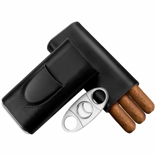 Cigarr Humidor Tillbehör - Case Travel - Cigarrlåda med Cutter Present för män Svart