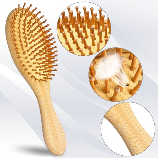 Bambu hårborste Mini Travel Portabel svansupplösande kam Naturlig hårbottenmassage Rundad naturlig trähårborste för män och kvinnor