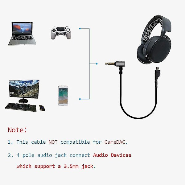 Flexibel stereo-spelheadsetkabel för Steelseries Arctis 3/5/7 Pro-spelheadset
