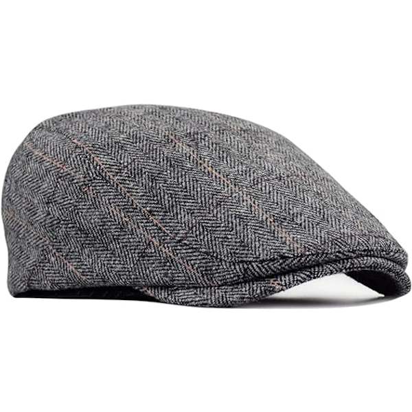 Tweed Flat Cap för Män Körkeps Newsboy Cap - Justerbar Trendig Newsboy Irländsk Basker, Höst Vinter, 55-59 CM Grey