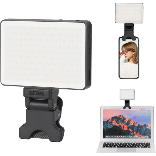 LED Selfie-lampa Bärbar Videoljus Med Klämma För iPhone/Laptop/Tablett, Laddningsbar Telefonlampa Med 3 Ljuslägen