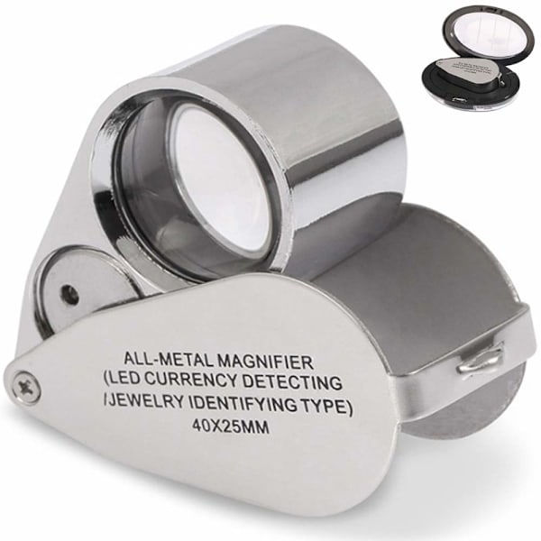Metallinen taittuva jalokivikauppiasluuppi 40 x LED-valolla