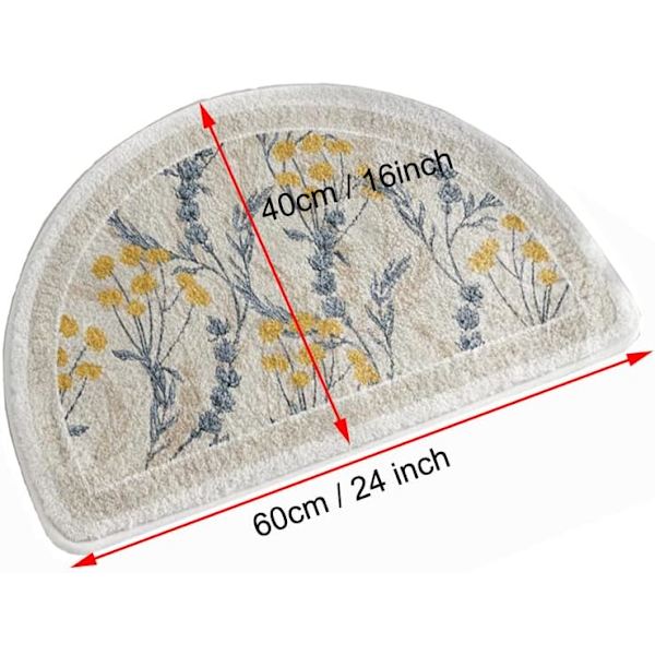 Halvrund badrumsmatta liten matta blommönster inomhus dörrmatta halkfri vattenabsorberande badrumsmatta för badrum, vardagsrum, sovrum (16x24'')