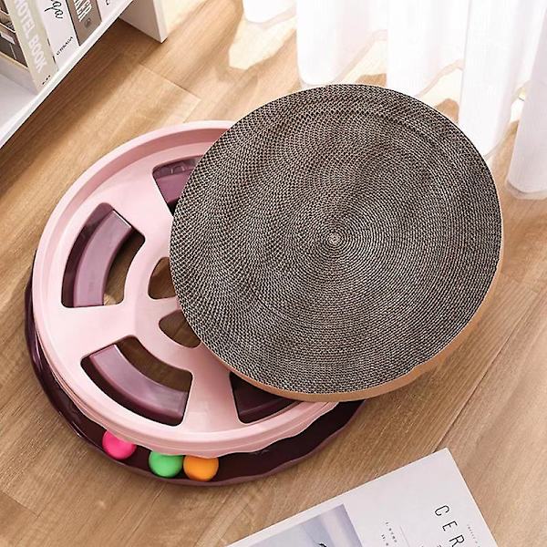 Stor romslig katteskrapebrett leke PET harpiks dobbelt lag slitesterk med flere baller M rosa