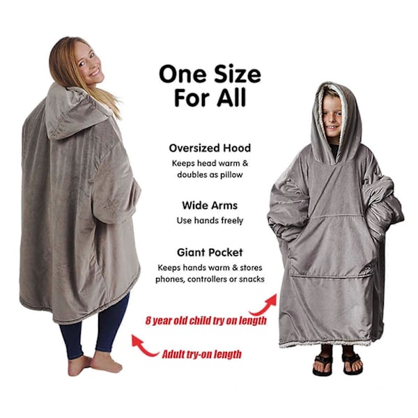 Hetteteppe, Oversized Sherpa Hettegenser, Bærbar Hettegenser-Teppe, Supermyk Varmt Komfortabelt Teppegenser, En Størrelse