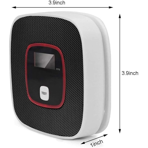 Karbonmonoksiddetektor Alarm, CO-detektor med digitalt display, veggmontert