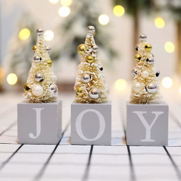 3 kpl Pöydän joulukuusi Puinen Joy Artificial Mini (harmaa)
