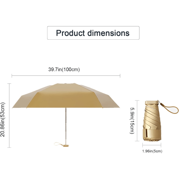 Sammenfoldelig rejseparaply, 6 ribben miniparaply Kompakt bærbar vindtæt paraply 90 x 53 cm