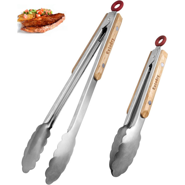 Robusta KöksTänger, 2-pack Set (9''&12'') Grilltänger Bra Grepp MatlagningsTänger Rostfritt Stål