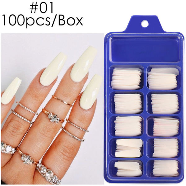 10 kokoa arkku ballerina tekonkynsien kärjet - 100 kpl / laatikko täysi peitto kynnet DIY akryylikynsien taiteeseen #1 #1