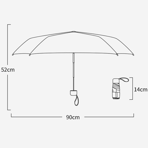Taitettava matkavarjo, pieni kompakti sateenvarjo auringolta ja tuulelta suojaava UV-sateenvarjo vetoketjullisella kotelolla