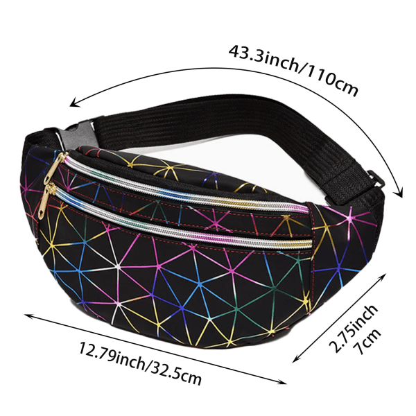 Värikäs kiiltävä vyölaukku - Geometrinen laser vedenpitävä rintapakkaus - Fanny Pack matkustamiseen, juhliin, urheiluun, juoksuun, vaellukseen, päivittäiseen käyttöön