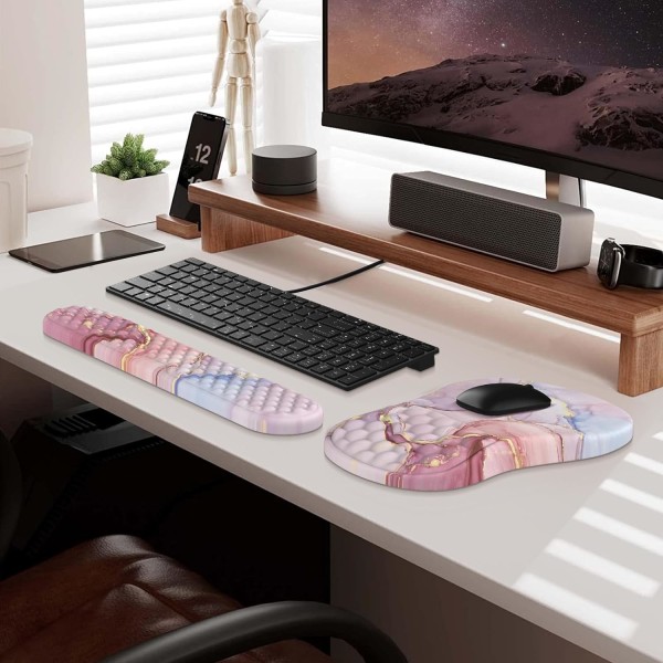 Musmatta med handledsstöd och tangentbords handledsstöd, 3 st datormusmattor för skrivbord med muggunderläggssats, ergonomisk musmatta i minnesskum