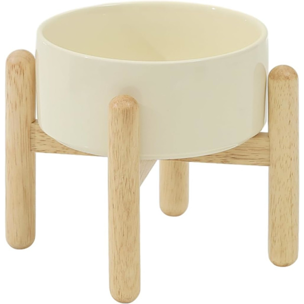 Keramisk Forhøjet Hundebolle med Stativ til Mellemstore og Store Racer Hundefoder og Vandskål (Enkel Skål med Stativ - Lysegrøn, 15,5 cm)
