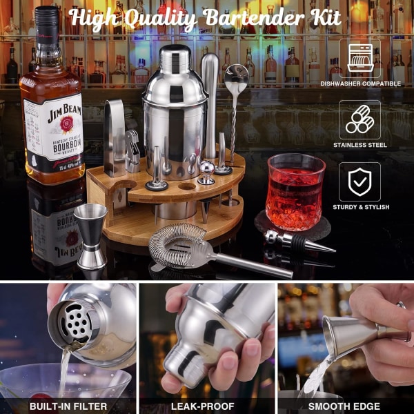Cocktail Shaker-sett med stativ, 750 ml, 12-delt profesjonelt cocktailsett for å blande drinker, gaver til cocktailentusiaster, bartendersett for hjemmebarfest