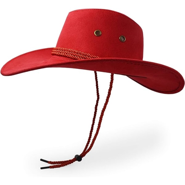 Cowboyhatt, Solhatt Faux Läder Mocka Resekeps Westernhatt Utomhus Solskydd, röd