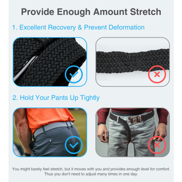 Elastiska bälten för män - Elastiska bälten för golfbyxor - Tätt utförda stretchbälten