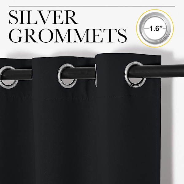 Pitch Black Solid Termisk Isoleret Gardin med Øjer (2 paneler, 42 tommer bred x 63 tommer lang, sort)