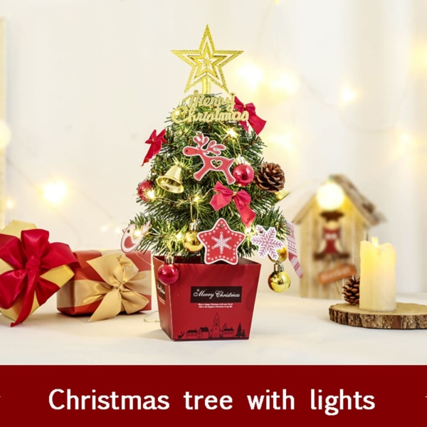 Mini juletræssæt, medbringende stjerner og LED lys, 30 cm