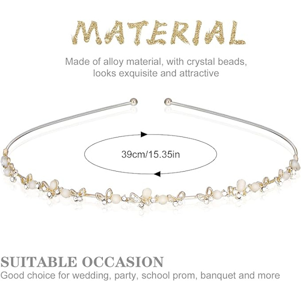 Paket med 3 bruddiadem, ljusguld bröllopsdiadem, konstgjorda pärlor strass diadem, kristallpärla brud tiara diadem, eleganta accessoarer