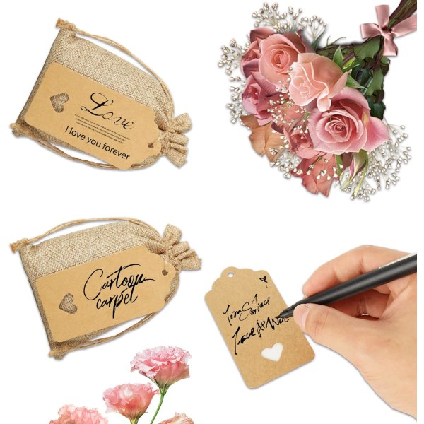 50 st små hessianpåsar med dragsko 10x15cm Jutepåsar Burlap Presentpåsar Hessian Dragskopåsar