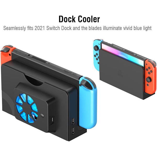 Extern Kylfläkt för Switch OLED, 3 Hastighetsalternativ Värmeavledning Kylare Ersättningsbakstycke Kompatibel med Nintendo Switch OLED Dock