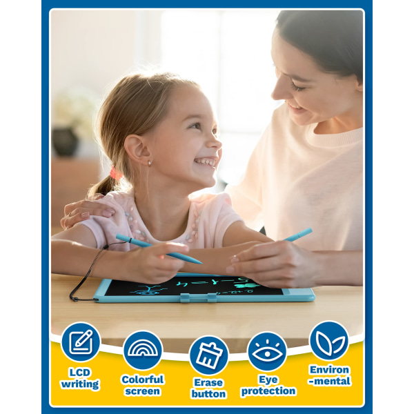 LCD-kirjoitustaulu - 10 tuuman värikäs piirtotaulu - Lelut 2 3 4 5 6 7-vuotiaille tytöille pojille - Syntymäpäivä tytöille pojille (sininen)