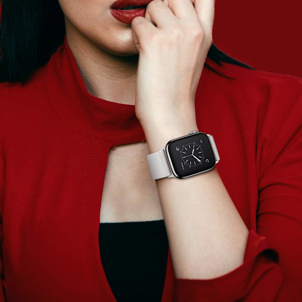 Kompatibel med Apple Watch 9/8/7/6/5/4/3 SE 2/1 41mm 40mm 38mm, Nylonflätad stretch sportband för iWatch män och kvinnor, vit