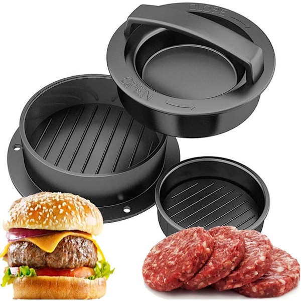 Burgerpresse Patty Maker, Non-Stick Hamburger Mold Kit for Enkel Å Lage Deilige Fylte Burgere, Vanlig Biffburger og Perfekt Formet (Svart)