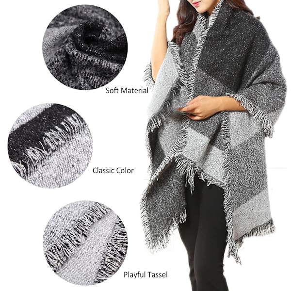 Dam Tartan Halsduk Vinter Stor Överdimensionerad Mjuk Varm Flerfärgad Rutiga Wraps Snurrande Fransar Sjal Cape Poncho Lång Stole