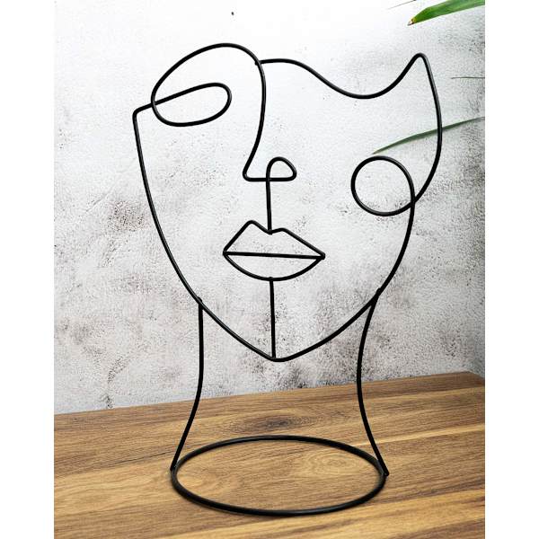 Moderne dekorativ figur: ansiktskunst med én strek | Svart dekorativ statue med minimalistisk design som en abstrakt dekorasjon for enhver leilighet