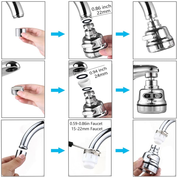 Køkkenvask vandhane sprøjtehoved, 360° roterende stænksikker armatur forlængelse med slange, bedste vandhanefilter og vandbesparelse