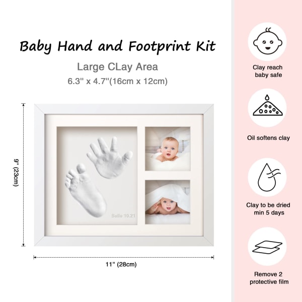 Babyhånd- og fotavtrykksett, personlig babygave til nyfødte jenter og gutter, fotorammeregister for spedbarns milepæl og barnehagedekor