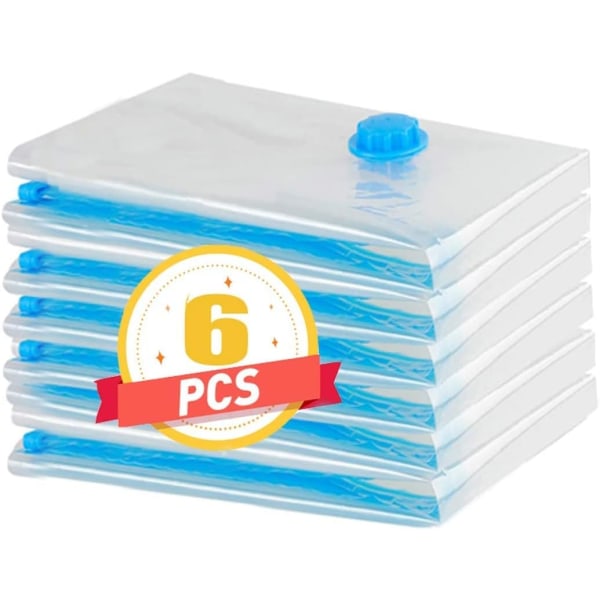 Vakuumförvaringspåsar, 6-pack vakuumpåsar för kläder, för förvaring av kläder och sängkläder (6 stycken 60 x 40 cm)