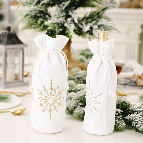 2 pakke julevinflaskeposer med snøre Hvid genanvendelig