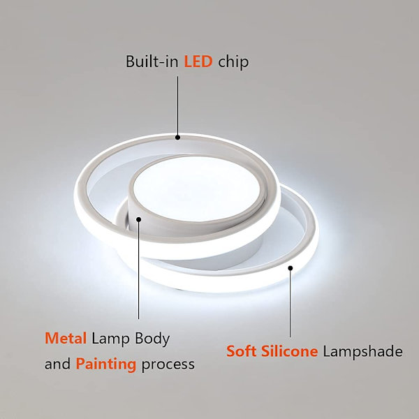 LED, Rundt Taklampe 32W 2500lm, Kald Hvit 6500K, 27cm