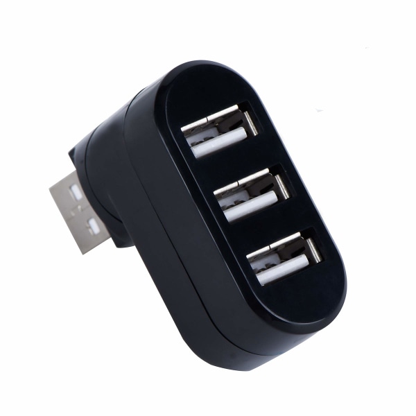 3 porte USB 2.0 Hub 180 graders rotation Mini dreje ekstern splitter adapter til bærbar computer PC (sort)