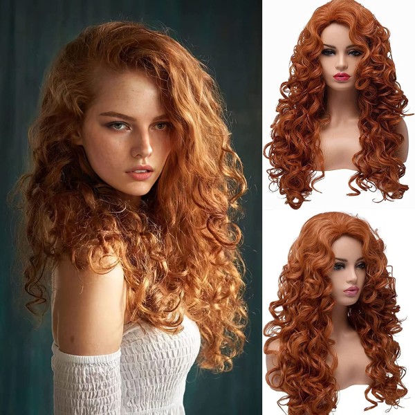 Long Hair Curly Copper Curly wigs Full Head