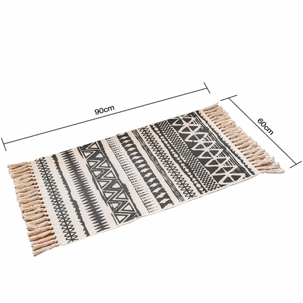 Teppe, Boho-teppe med dusker Vevde vaskbare bomullstepper for kjøkken, stue, soverom, vaskerom, entre, 60x90cm (C)