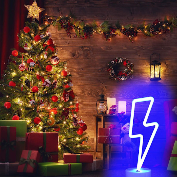 Blixt neonljus, USB/batteridriven, cool artikel blått neonljus för dekorativ belysning i sovrummet.