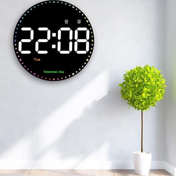 Väggklocka elektronisk klocka LED-display väggklocka stor teckensnitt termometer evighetskalender