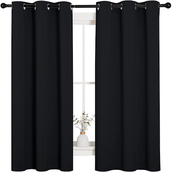 Pitch Black Solid Termisk Isolerte Grommet Blackout Gardiner (2 Paneler, 42 Tommer Bredde x 63 Tommer Lang, Svart)
