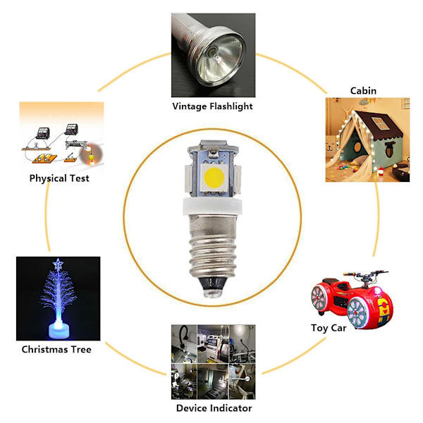 10 stk E10 6V LED pærer 5SMD 0,5W 50LM lampe (varm hvid)