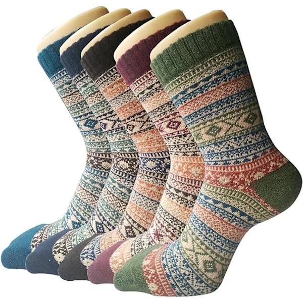 5 Par Damsockor i Ull, Varm Stickade Damsockor för Vinter, Tjocka Damsockor, Julklappar till Kvinnor