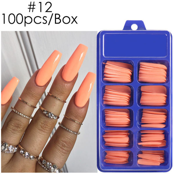 10 storlekar kistformade ballerinafalska nagelspetsar - 100 st/låda fullständiga naglar för DIY akryl nagelkonst #12 #12