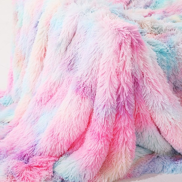 Tæppe 130x160cm, Super Varmt Regnbue Fleece Tæppe, Høj Kvalitets Kunstpels Tæppe, Blødt og Fluffy Tæppe, Sofatæppe, Sengetæppe