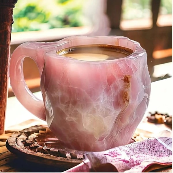 Mineralisk Kristall Kaffemugg, Helt Naturlig Mineralisk Kristall Kaffemugg 400ml, Julklapp för Hemmakontoret (Rosa)
