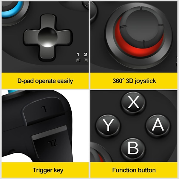 [2023 Ny Version] Controller til Switch, Trådløs Pro Controller til Switch/Switch Lite, Switch Fjernbetjening Controller Gamepad Joystick 3