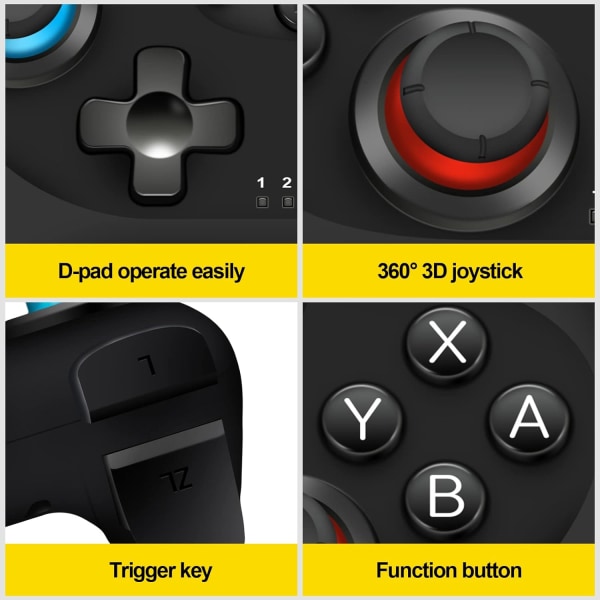 Kontroller for Switch, Trådløs Pro Kontroller for Switch/Switch Lite, Switch Gamepad Joystick Fjernkontroll Left red, right blue