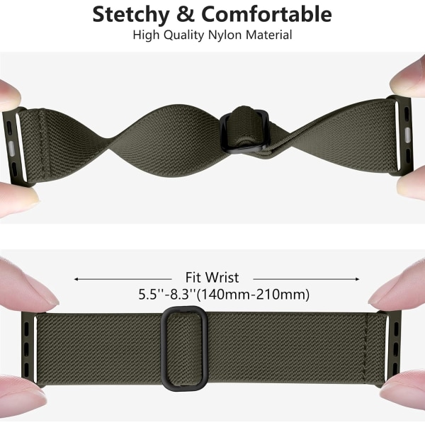 Loop-rem kompatibel med Apple Watch-rem, justerbar stretch-nylonflettet sportsrem til iWatch SE Series 9/8/7/6/5/4/3/2/1